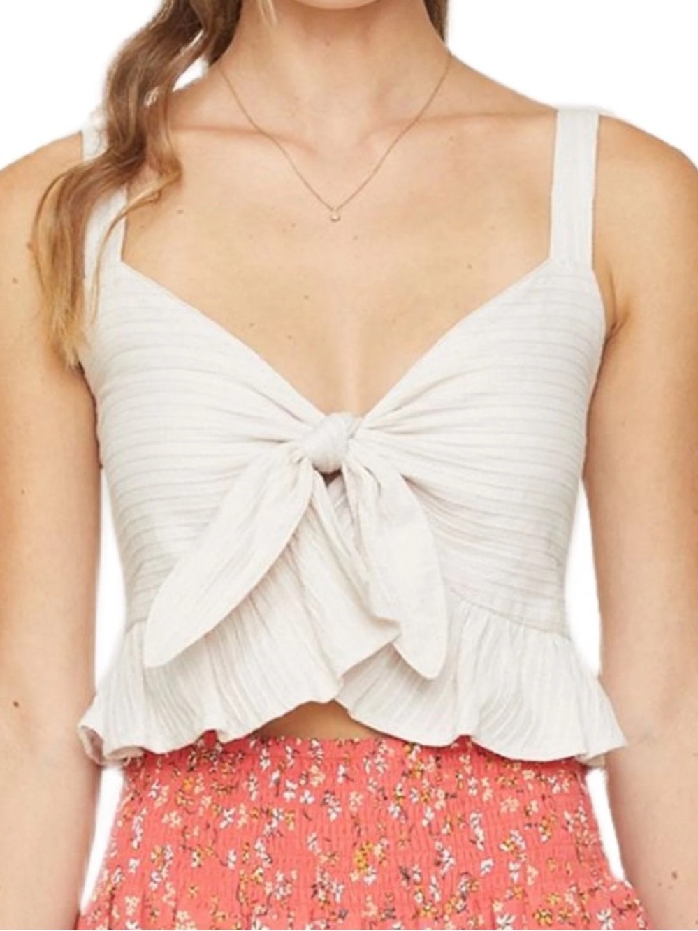 Lost + Wander Ivory Tie-Front Ruffle Cropped Camisole
